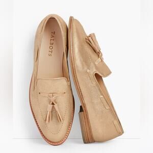 Talbots Leighton Tassel Loafers Gold Metallic Suede 8